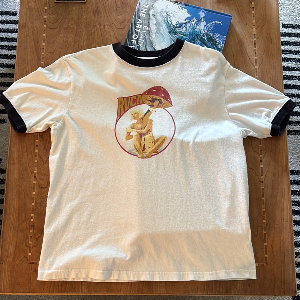 RVCA White T-Shirt with Graphic and Black Trim